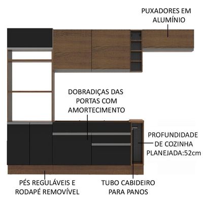 Cozinha Completa Safira com Armário e Balcão Preto Madesa