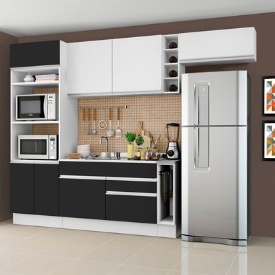 Cozinha Completa Safira com Armário e Balcão Preto Madesa