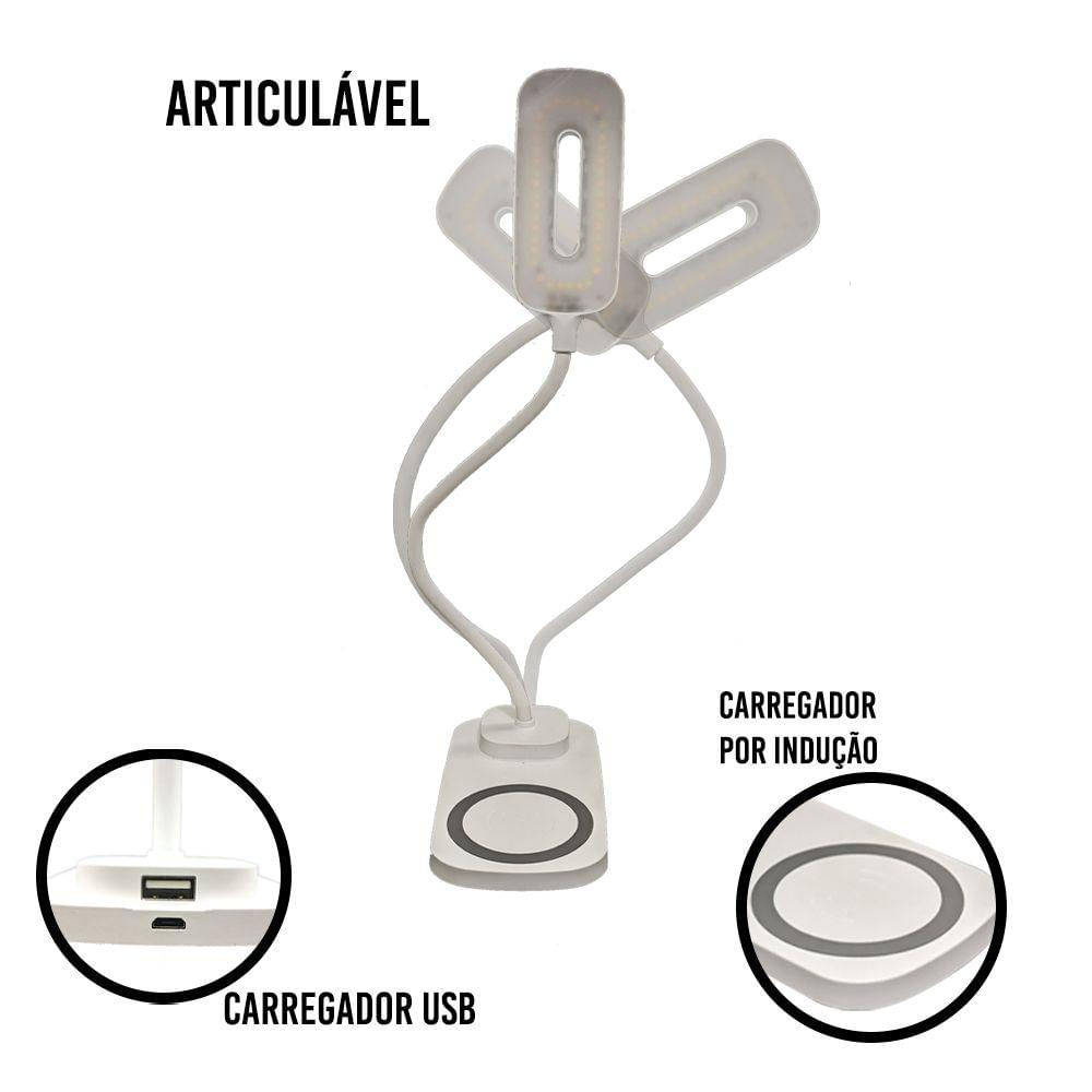 Luminária De Mesa Led Carregamento Indução Touch Articulável