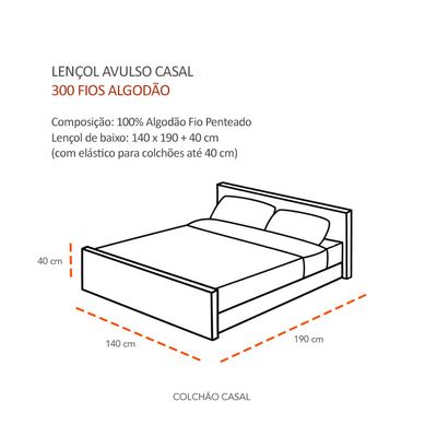 Lencol Elastico CASAL Algodao 300 Fios Acetinado Branco Avulso