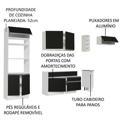 Cozinha Completa Safira com Armário e Balcão Preto Madesa