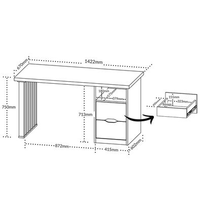 Mesa Escrivaninha Home Office 142cm 2 Gavetas Dora A02 Branco Olmo - Lyam Decor