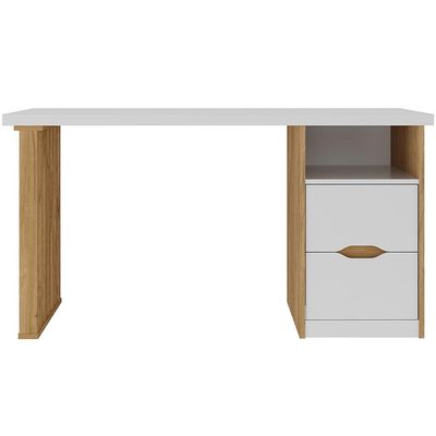 Mesa Escrivaninha Home Office 142cm 2 Gavetas Dora A02 Branco Olmo - Lyam Decor