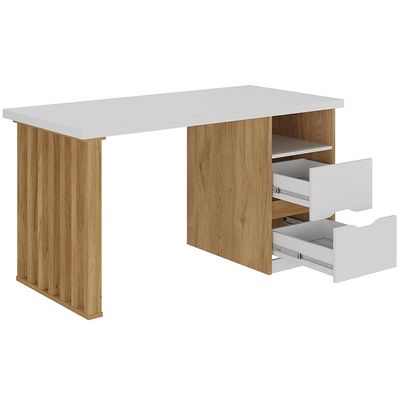 Mesa Escrivaninha Home Office 142cm 2 Gavetas Dora A02 Branco Olmo - Lyam Decor
