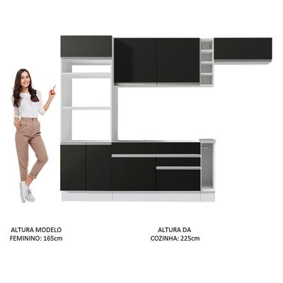 Cozinha Completa Safira com Armário e Balcão Preto Madesa