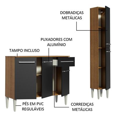 Cozinha Compacta Madesa Emilly Silver com Balcão e Paneleiro