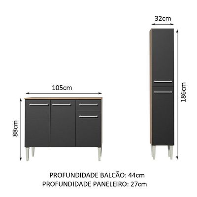 Cozinha Compacta Madesa Emilly Silver com Balcão e Paneleiro