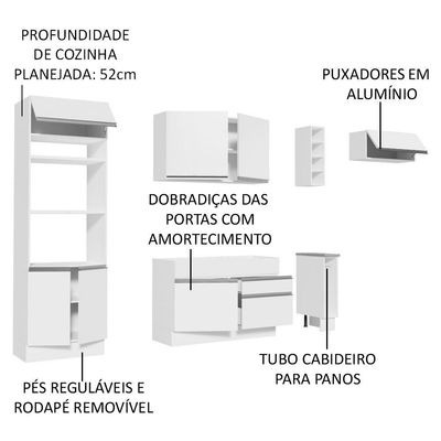 Cozinha Completa Branca com Armário e Balcão + Tampo Madesa
