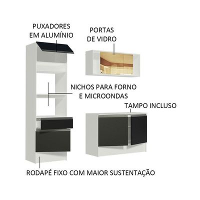 Cozinha Compacta Diamante Pop com Armário Branco Preto
