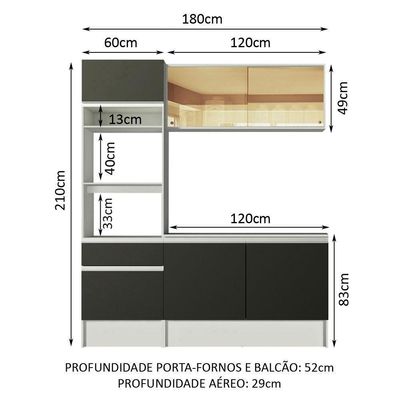 Cozinha Compacta Diamante Pop com Armário Branco Preto