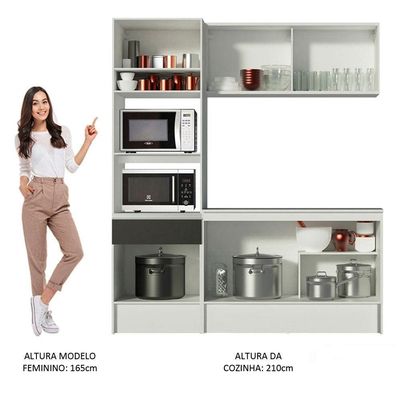Cozinha Compacta Diamante Pop com Armário Branco Preto