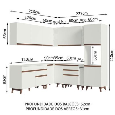 Cozinha Completa Canto Madesa Reims Armário e Balcão Branco