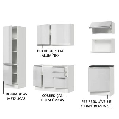 Cozinha Completa Mdf Madesa Acordes Frentes Branco Brilho