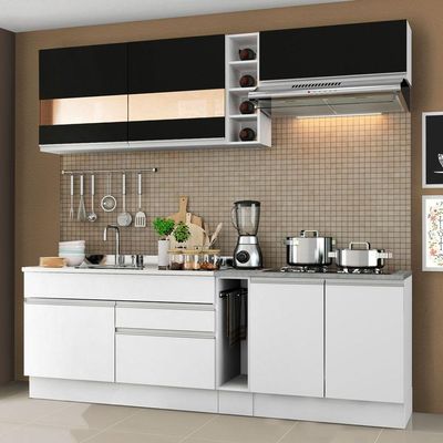 Cozinha Completa Madesa Parma Armário e Balcão Branco Preto
