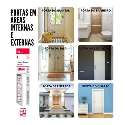 Veda Porta Com Adesivo 3m 90cm Rodo Silicone Preto Stamaco