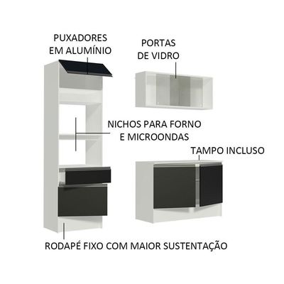 Cozinha Compacta Topazio Pop com Armário Branco Preto
