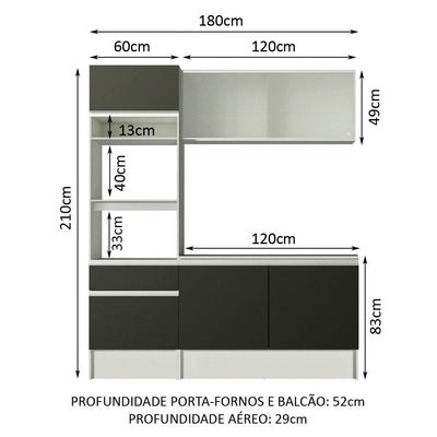 Cozinha Compacta Topazio Pop com Armário Branco Preto