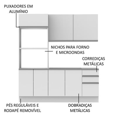 Cozinha Compacta 2 Gavetas e 8 Portas Acordes Glamy Madesa