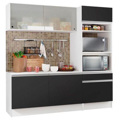 Cozinha Compacta Topazio Pop com Armário Branco Preto