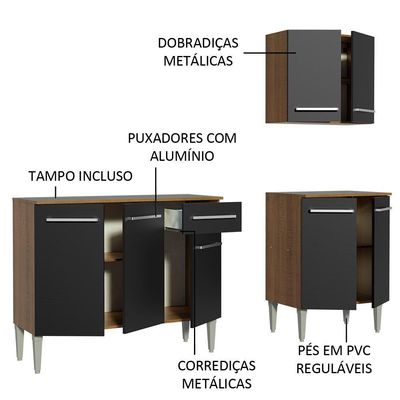 Cozinha Compacta Emilly Free Rustic/preto Madesa