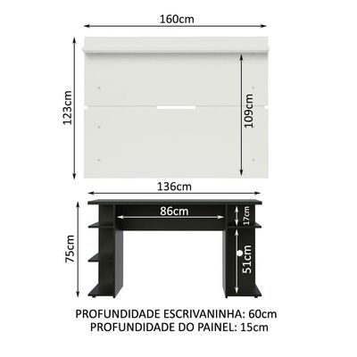 Mesa Para Computador Gamer E Painel Tv Preto/branco