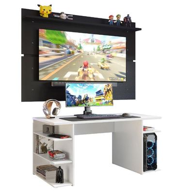 Mesa Para Computador Gamer e Painel Tv Branco/preto