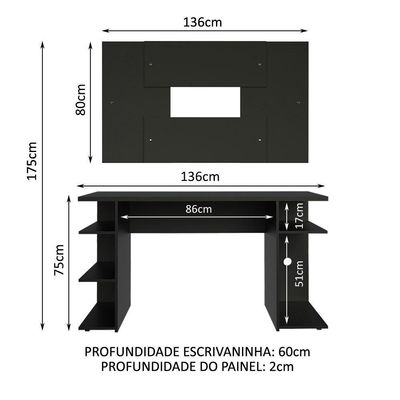 Mesa Para Computador Gamer e Painel Até 58 Madesa Preto