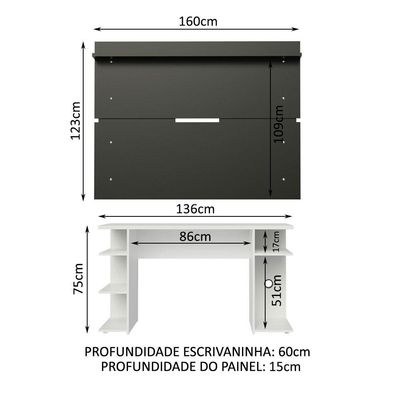Mesa Para Computador Gamer e Painel Tv Branco/preto