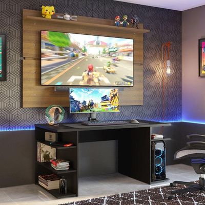 Mesa Para Computador Gamer e Painel Tv Preto/rustic