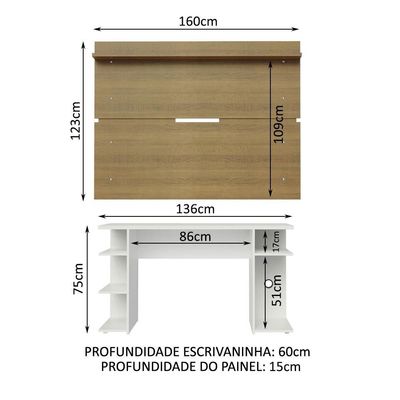 Mesa Para Computador Gamer e Painel Tv  Branco/rustic