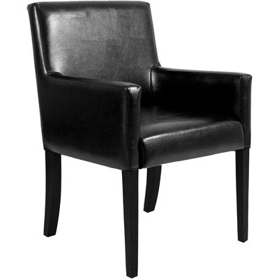 Poltrona Decorativa Sala de Estar Base Madeira Preto Liverpool PU Sintético Preto - Gran Belo