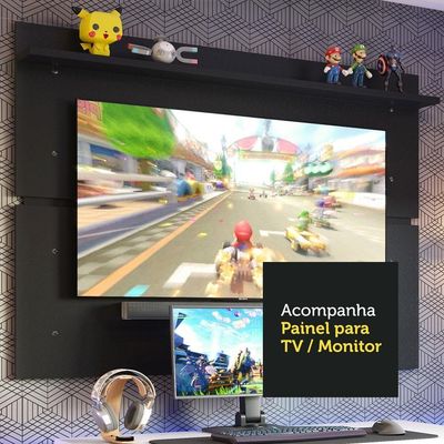 Mesa Para Computador Gamer e Painel Tv Branco/preto
