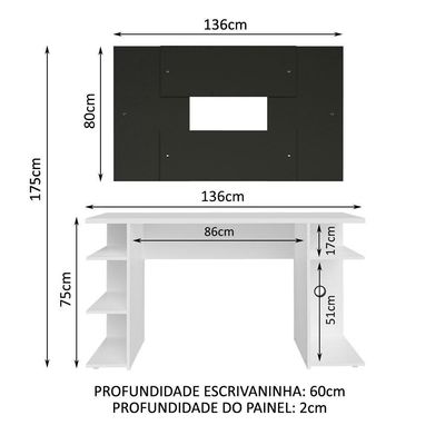 Mesa Para Computador Gamer e Painel Até 58 Madesa Branco