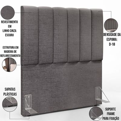 Cabeceira Cama Box Painel Solteiro 100 cm Dália W01 Linho Cinza Escuro - Lyam Decor