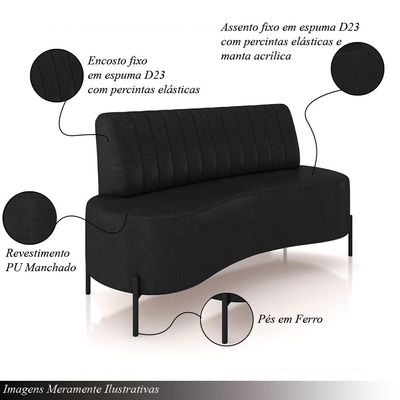 Sofá Living Decorativo 2 Lugares 1,35M Katara Pés de Ferro PU Manchado Preto G33 - Gran Belo