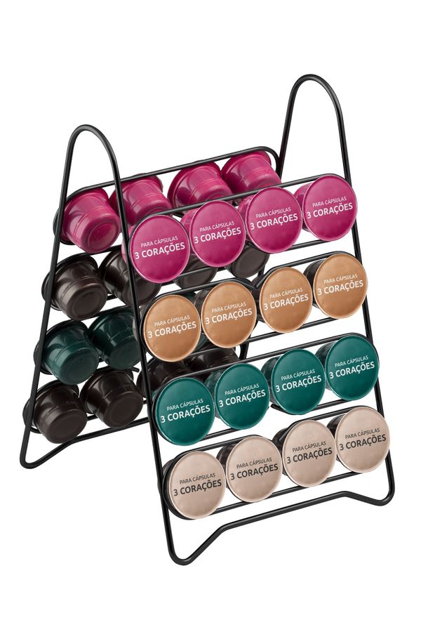 Porta Cápsulas Três Corações Suporte Preto para 32 Unidades Café