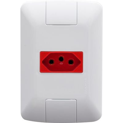 Conjunto 4x2 com 1 Tomada 2P+T Tramontina Aria 20 A 250 V Branco e Vermelho