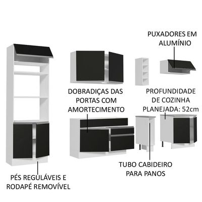 Cozinha Completa Vicenza com Armário e Balcão Preto Madesa