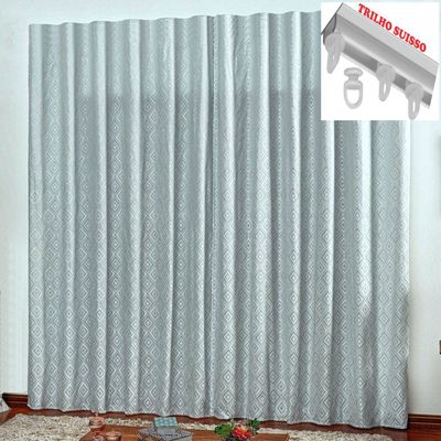 Cortina em Jacquard Bahamas 2,00 x 1,70 Para Trilho Suisso - Cinza Claro