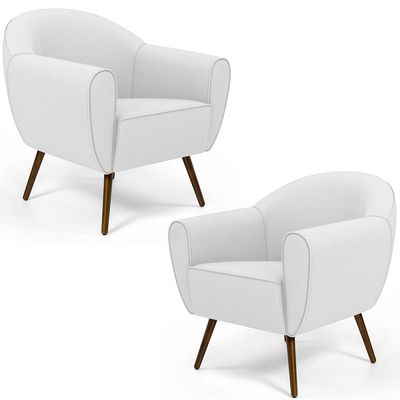 Kit 02 Poltronas Decorativas com Pés Palito Nina D02 Corano Branco C-12 - Lyam Decor