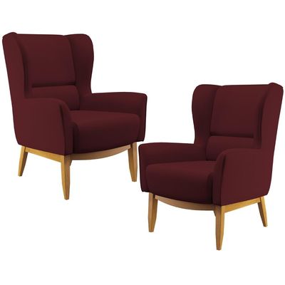 Kit 02 Poltronas Decorativas Sala Estar Milena D02 Base de Madeira Veludo Marsala C-278 - Lyam Decor