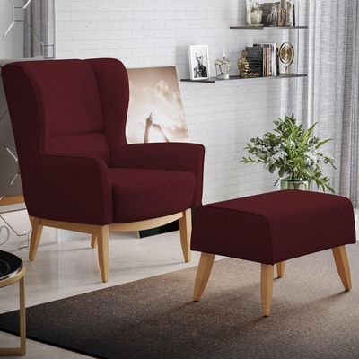 Kit 02 Poltronas Decorativas Sala Estar Milena D02 Base de Madeira Veludo Marsala C-278 - Lyam Decor