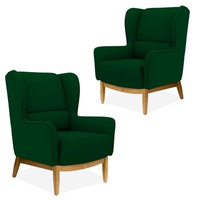 Kit 2 Poltrona Decorativa Sala Estar Milena D02 Base de Madeira Veludo Verde Liso C-303 - Lyam Decor