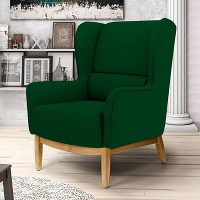 Kit 2 Poltrona Decorativa Sala Estar Milena D02 Base de Madeira Veludo Verde Liso C-303 - Lyam Decor