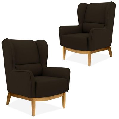 Kit 2 Poltronas Decorativas Sala de Estar Milena D02 Base de Madeira Corano Marrom C-34 - Lyam Decor