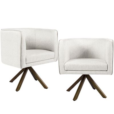Kit 02 Poltronas Decorativas Giratória Base Giromad Betina D02 Linho Creme A-48 - Lyam Decor