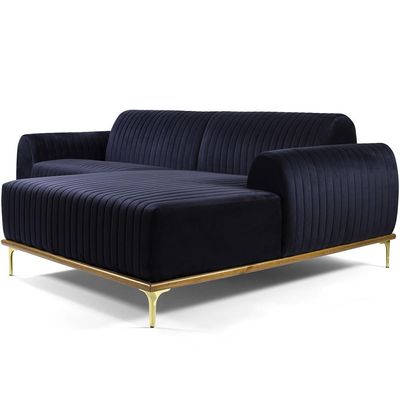Sofá 3 Lugares com Chaise Direito Para Sala Molino 230 cm D02 Veludo Azul Marinho C-287 -Lyam Decor