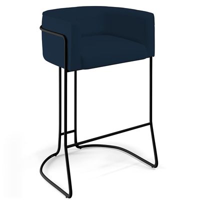 Kit 04 Banquetas Decorativas Fixa Base de Aço Preto Betina D02 Veludo Azul Oxford C-304 - Lyam Decor