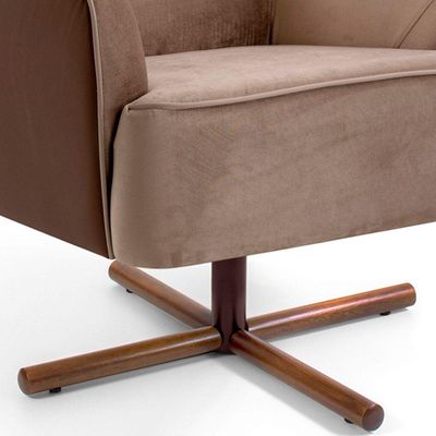 Kit 02 Poltronas Decorativas Base X Giratória Isabella D02 Veludo Bege Escuro C-68 -Lyam Decor