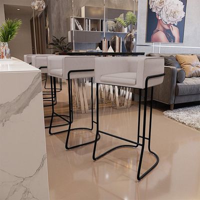 Kit 02 Banquetas Decorativas Fixa Base de Aço Preto Betina D02 Linho Bege C-107 - Lyam Decor